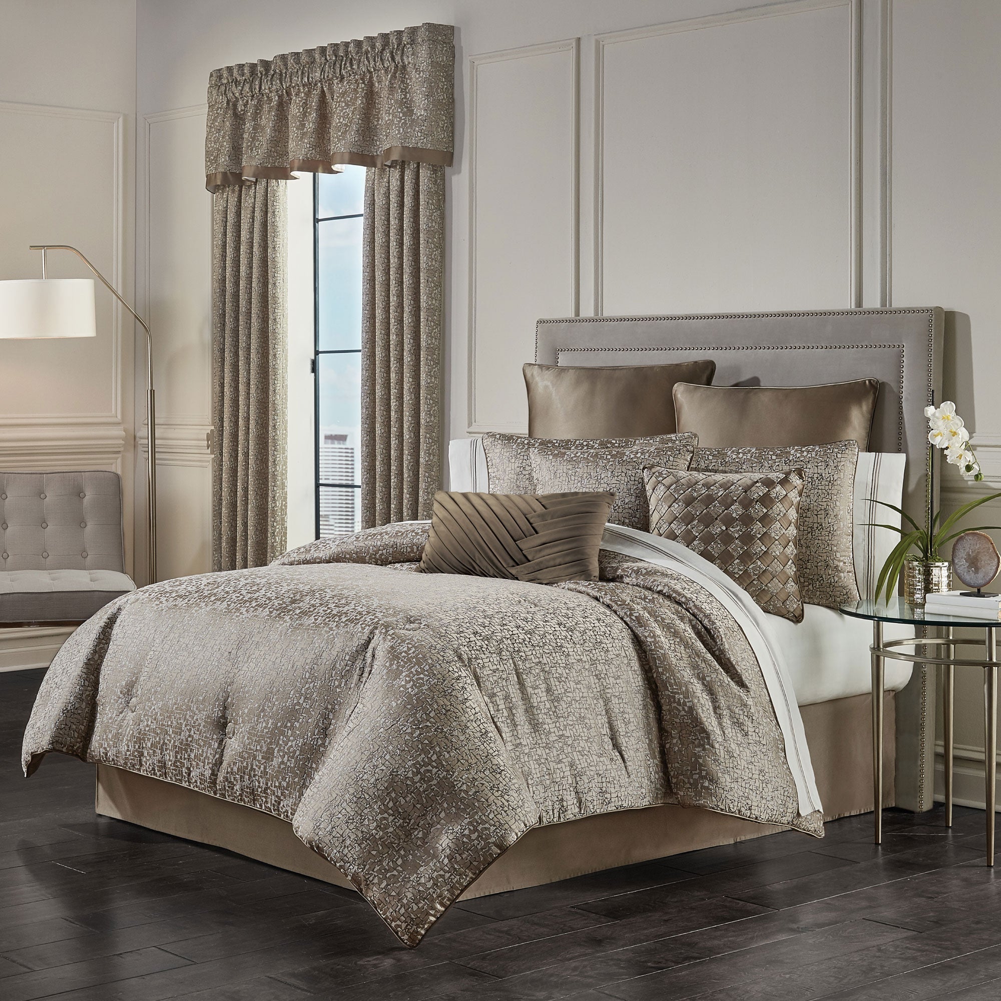 Cracked Ice Taupe 4 Piece Comforter Set | 100% Polyester by J.Queen New York