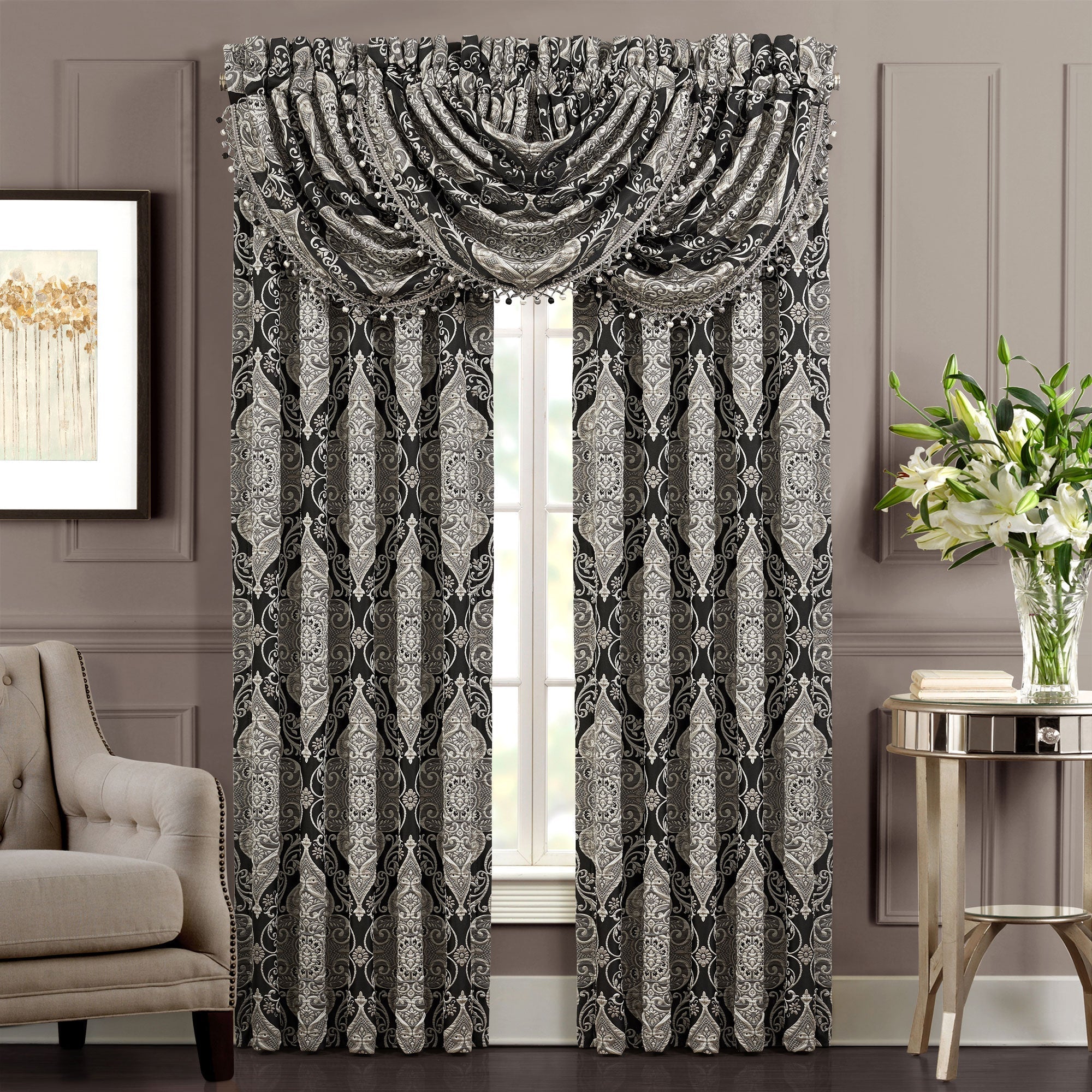 Vera Black 84" Window Panel Pair | 100% Polyester by J.Queen New York