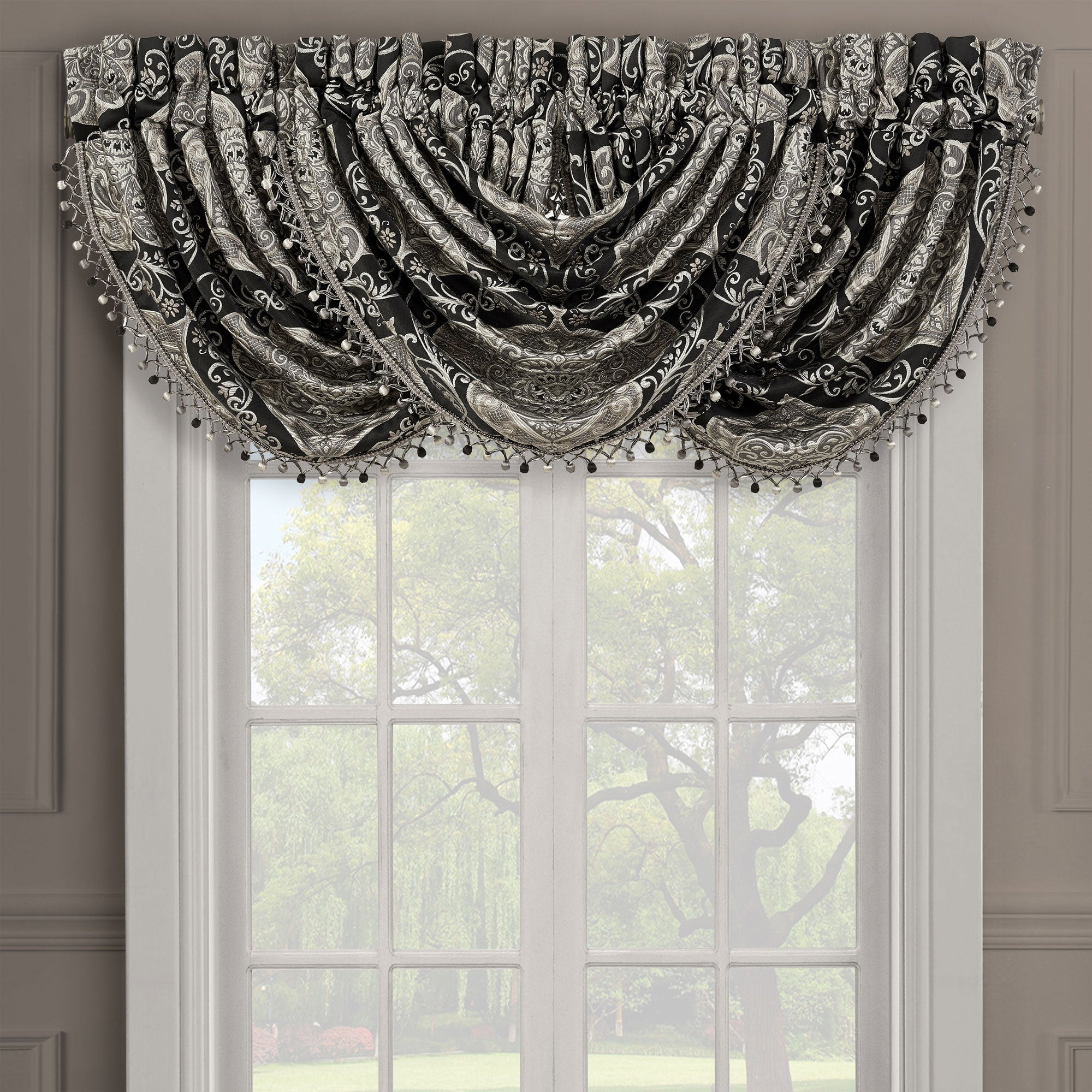 Vera Black Window Waterfall Valance by J.Queen New York