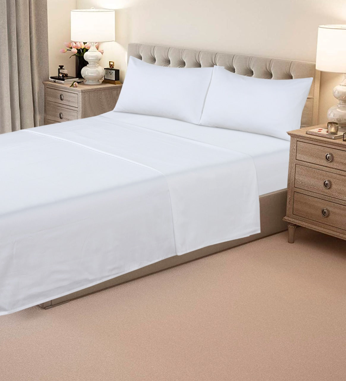 SSQUZA Egyptian Cotton Sheets King - Top/Flat | 400 Thread Count | 100% Pure Cotton | White