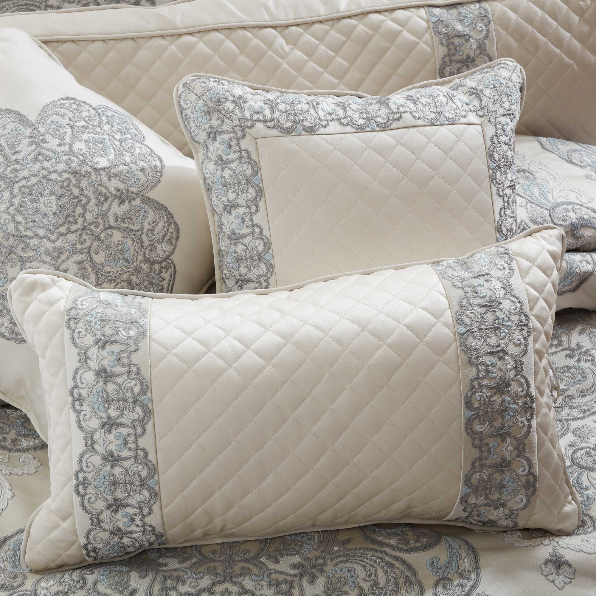 Adagio Boudoir Decorative Throw Pillow in Sterling | Satin by J.Queen New York