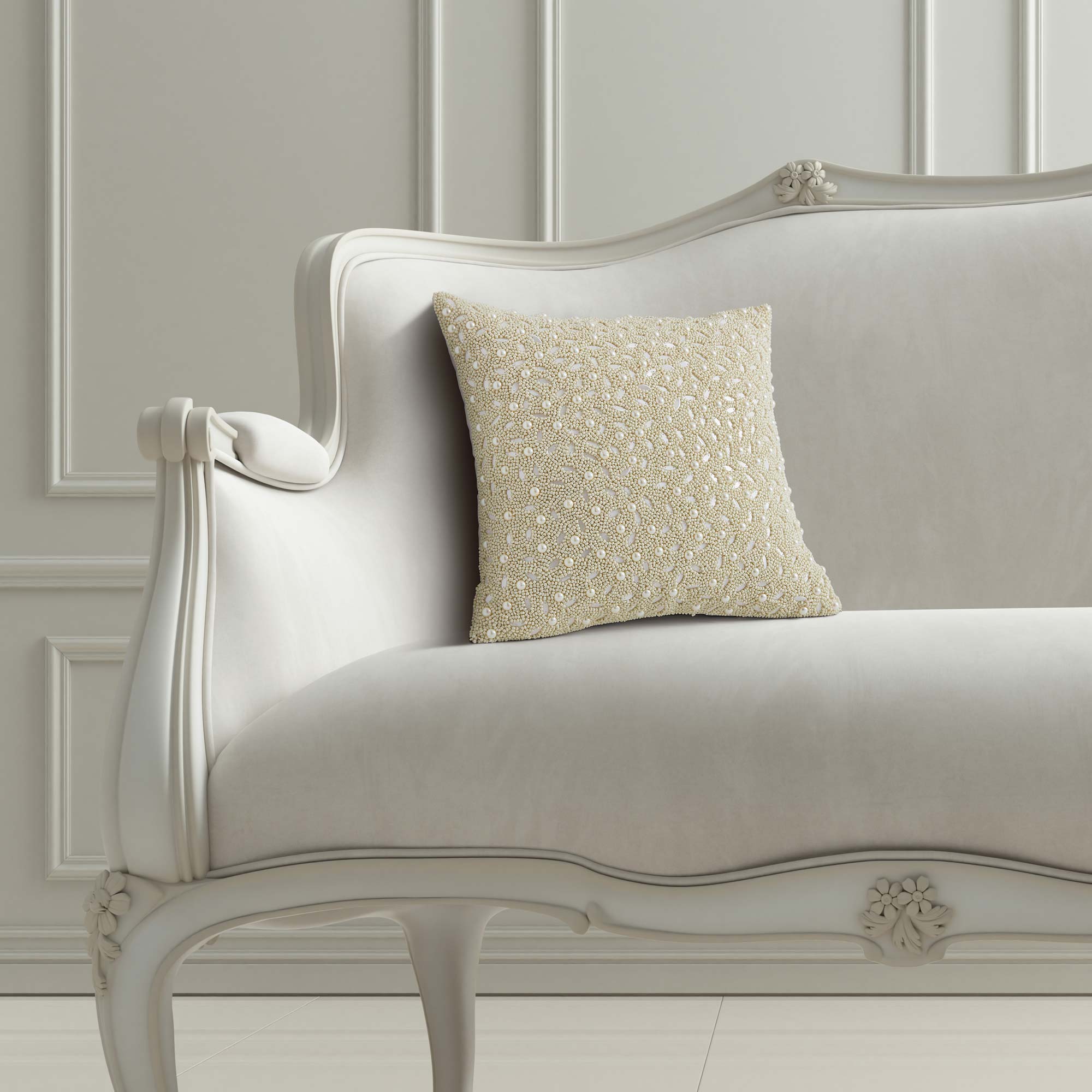 Beaded 14" Square Decorative Throw Pillow Champagne by J.Queen New York