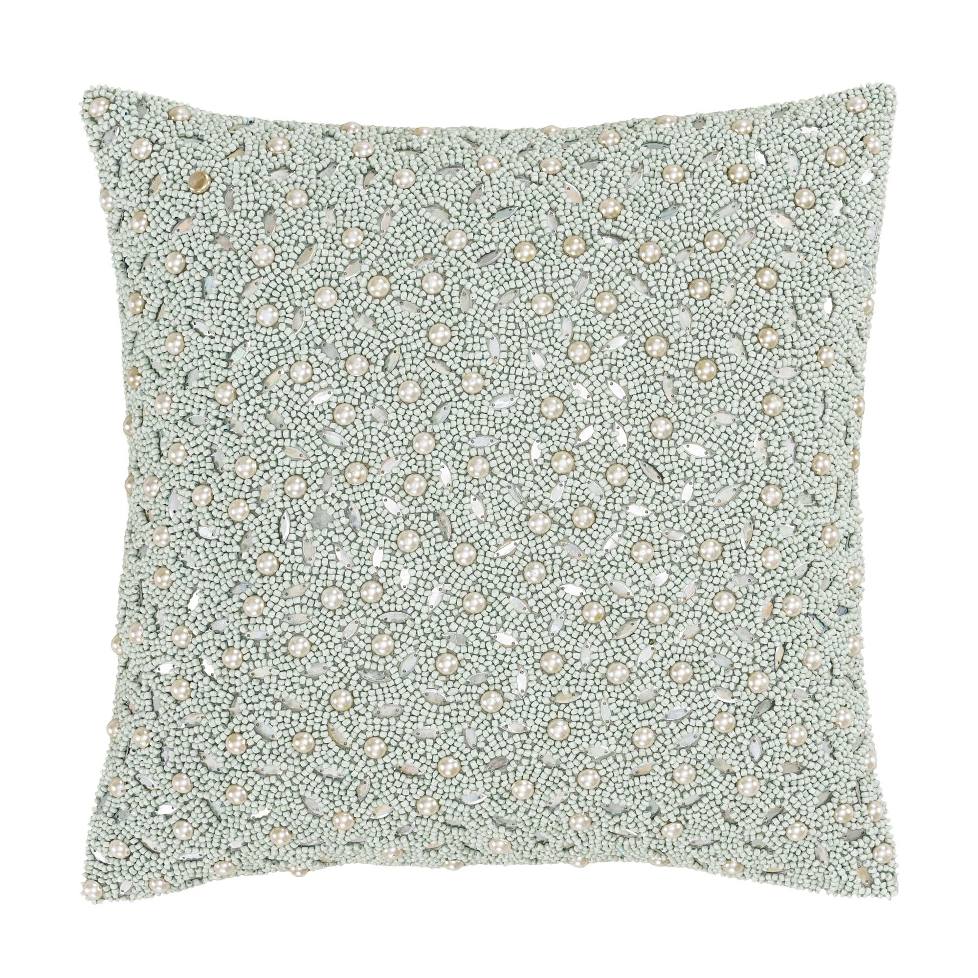 Beaded 14" Square Decorative Throw Pillow Spa | Satin by J.Queen New York