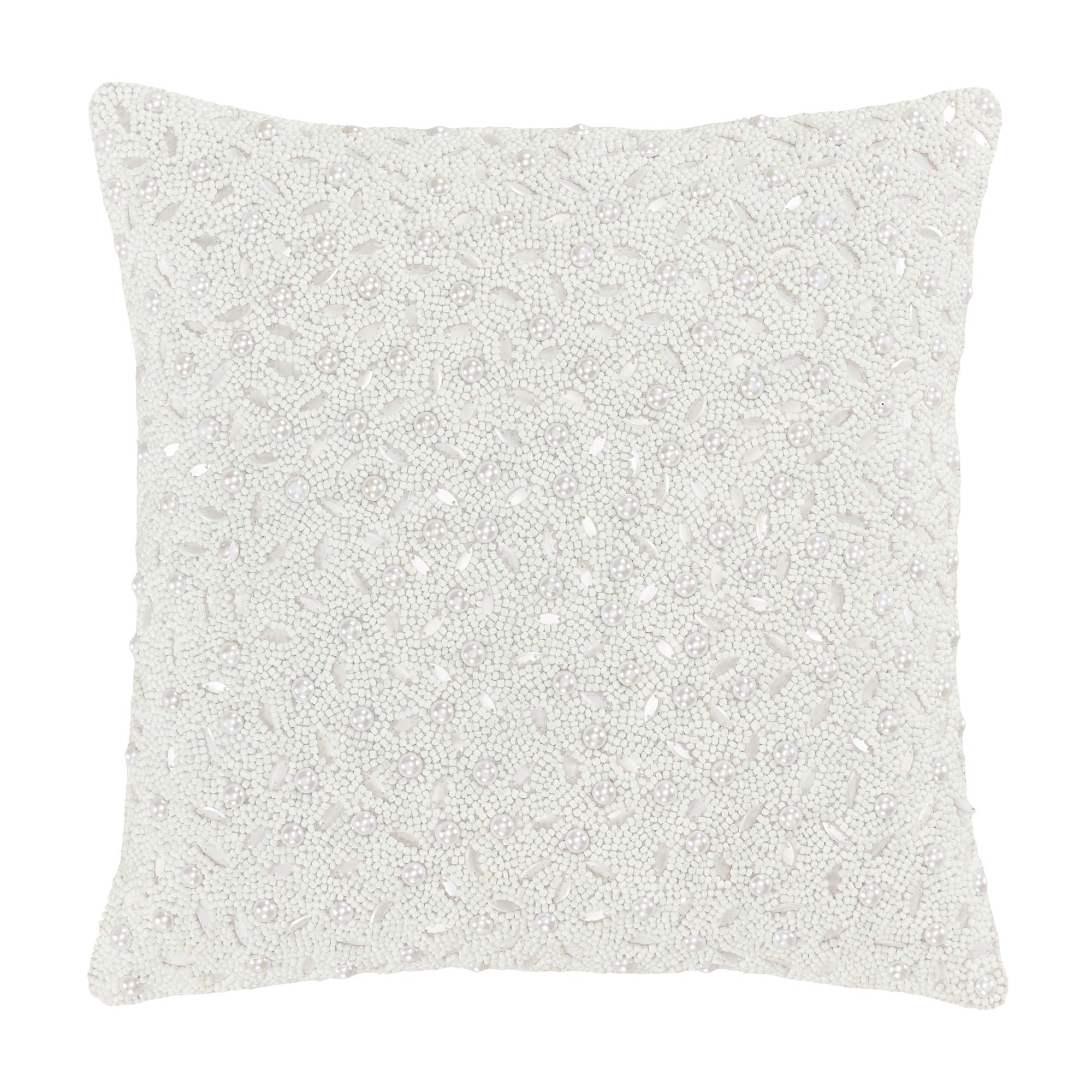 Beaded 14" Square Decorative Throw Pillow White | Satin by J.Queen New York