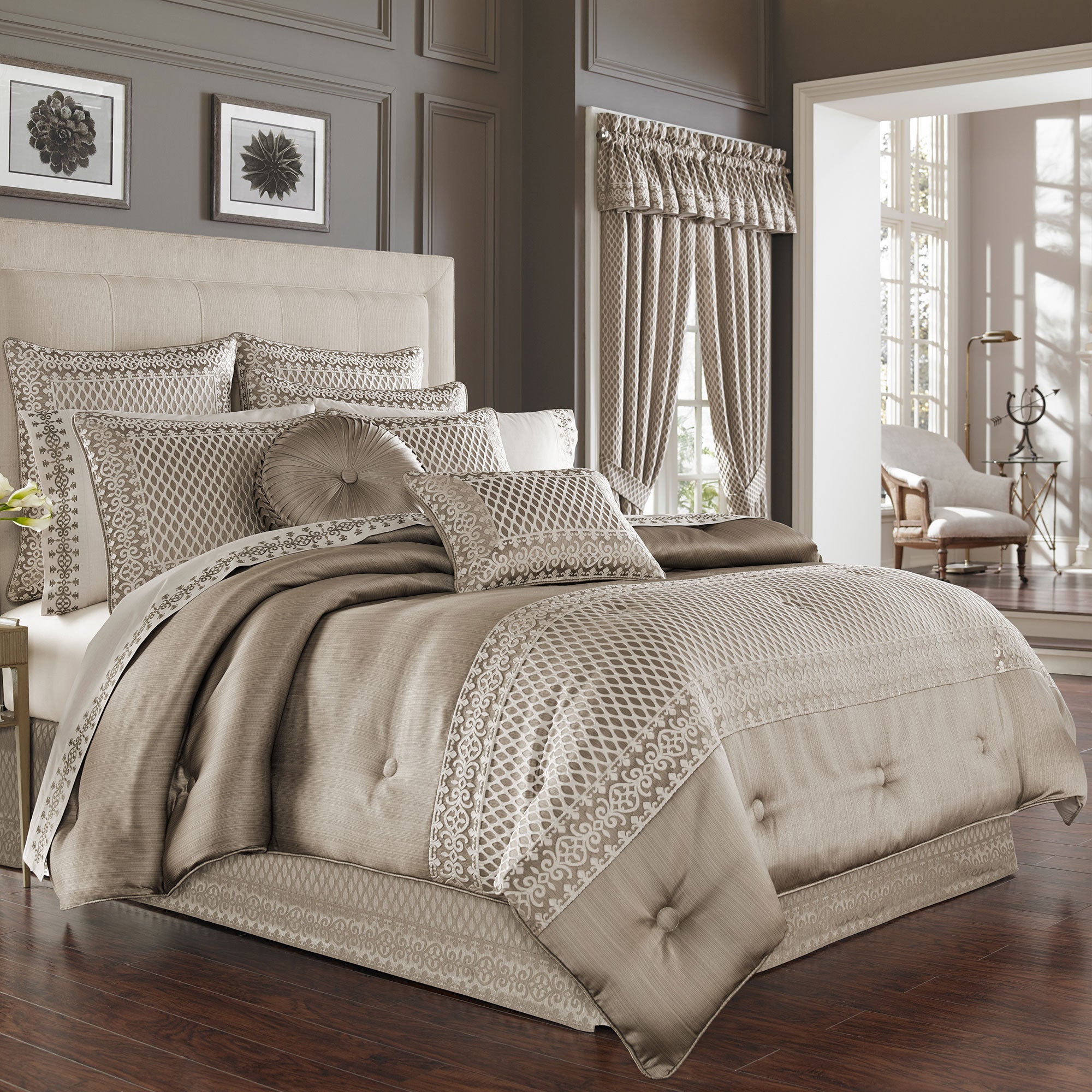 Beaumont 4 Piece Comforter Set in Champagne | 100% Polyester by Five Queens Court