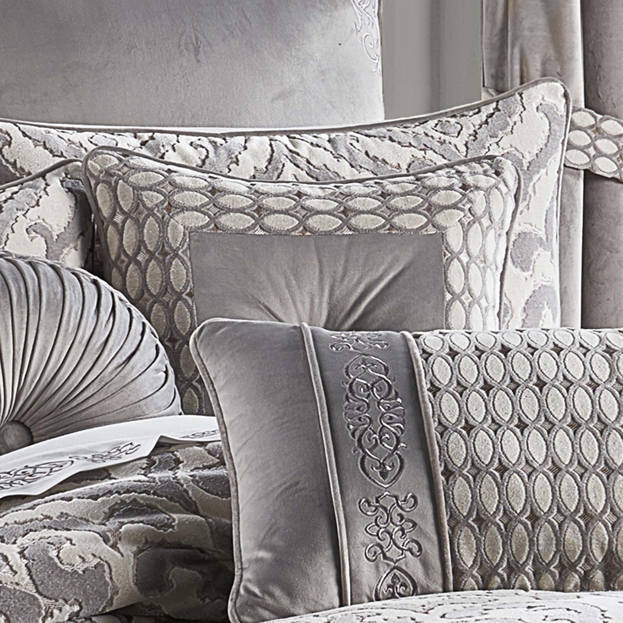 Belvedere 18" Square Embellished Decorative Throw Pillow in Silver by J.Queen New York