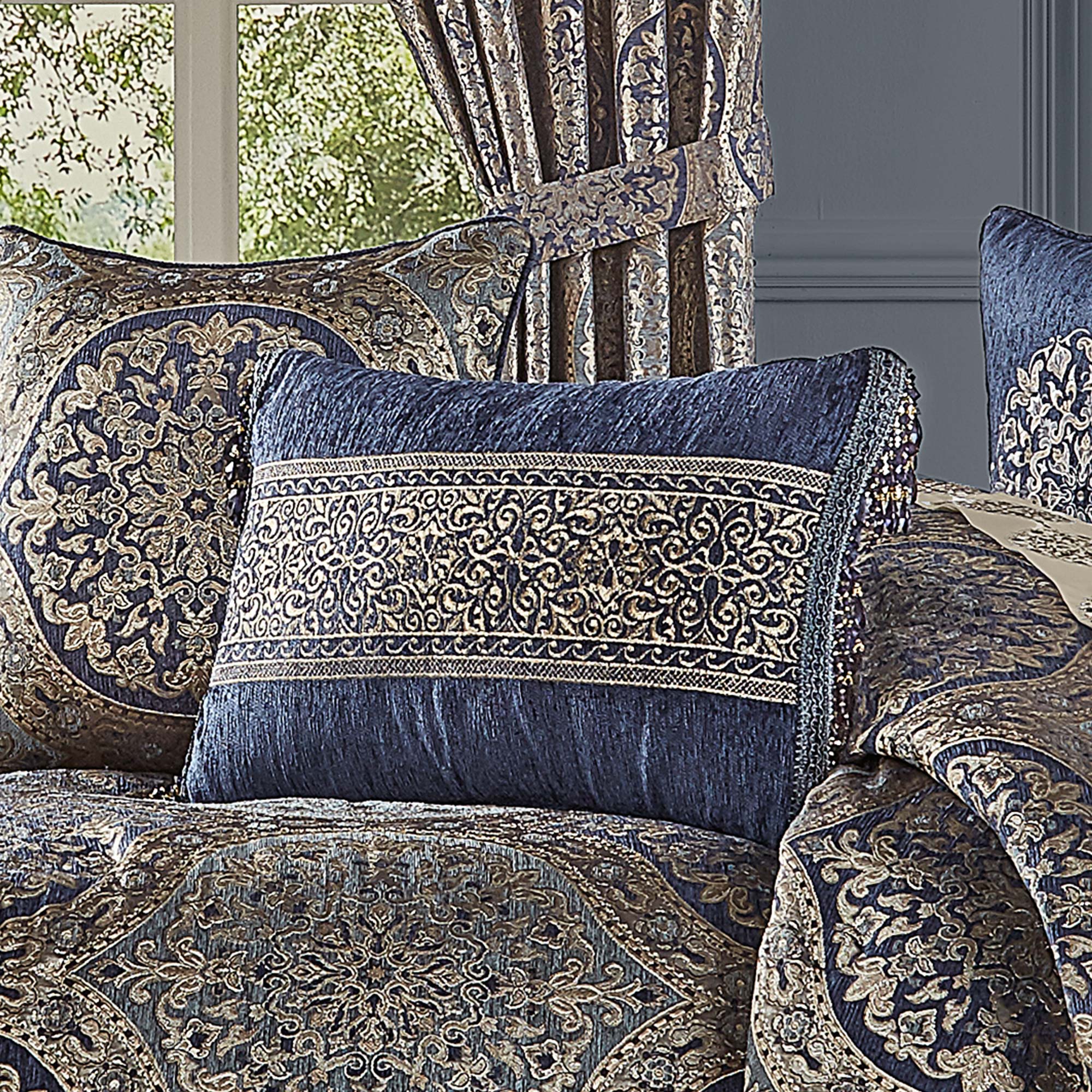 Botticelli Boudoir Decorative Throw Pillow in Navy by J.Queen New York