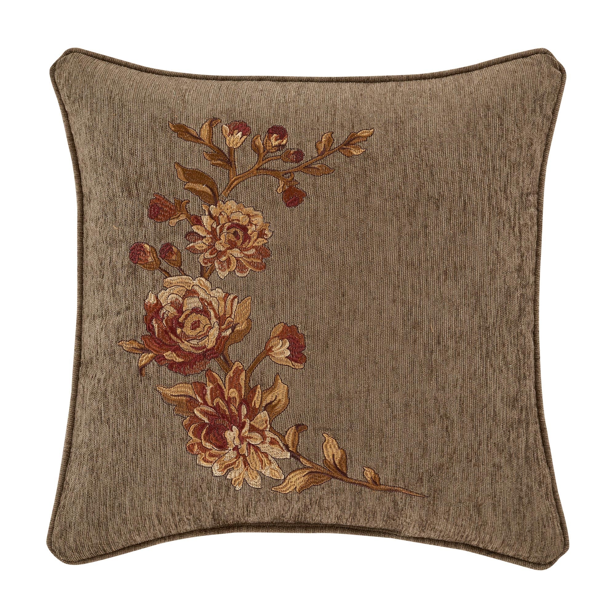 Camellia 18" Square Embellished Decorative Throw Pillow in Taupe by J.Queen New York