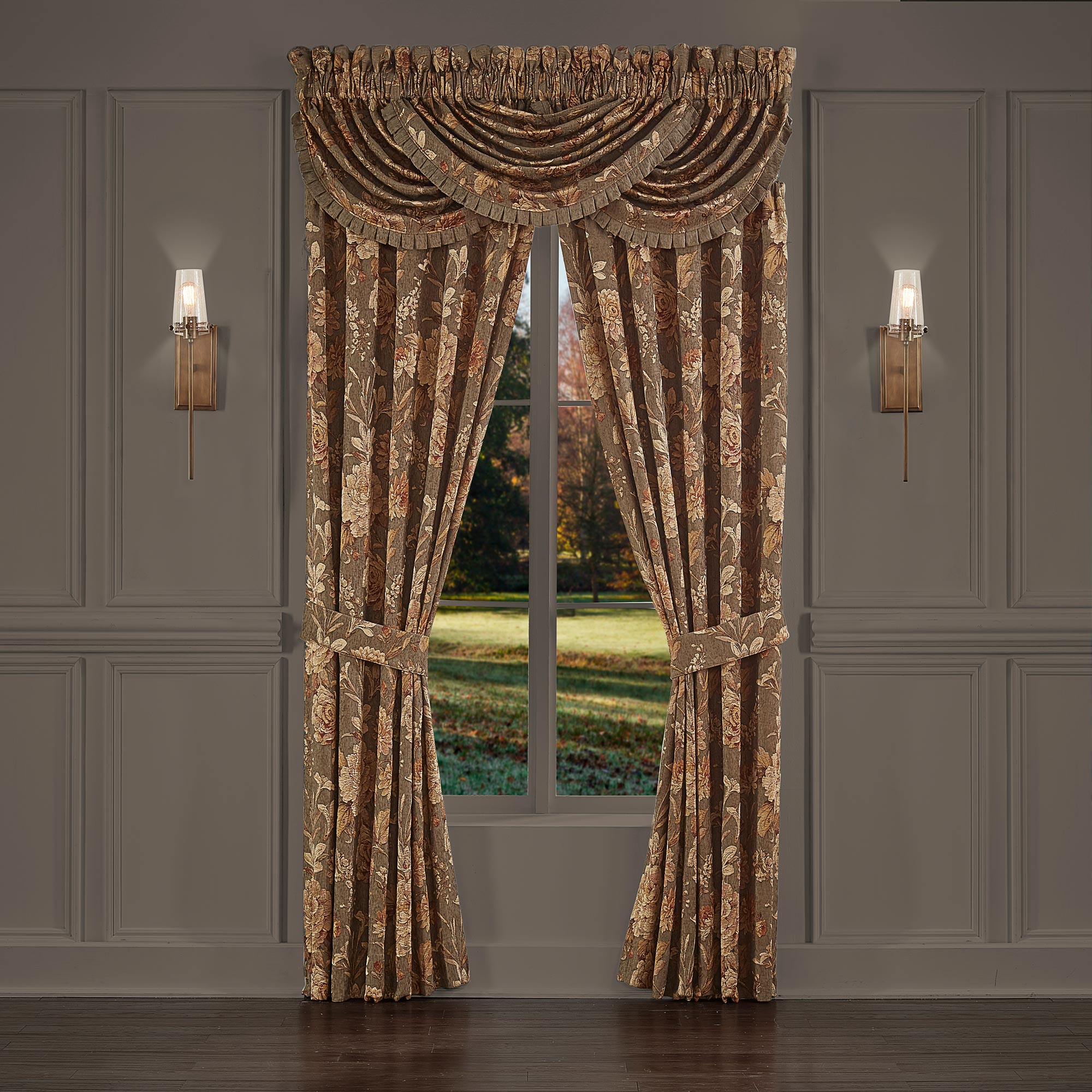 Camellia Window Waterfall Valance in Rust by J.Queen New York