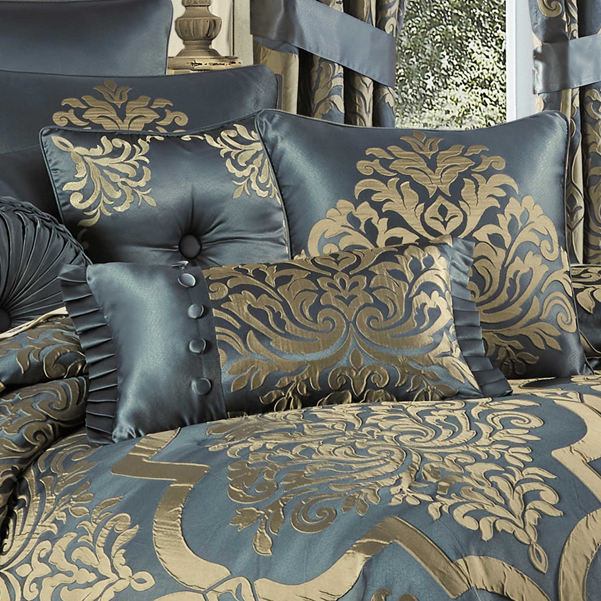 Carina Boudoir Decorative Throw Pillow in Azure | Satin by J.Queen New York