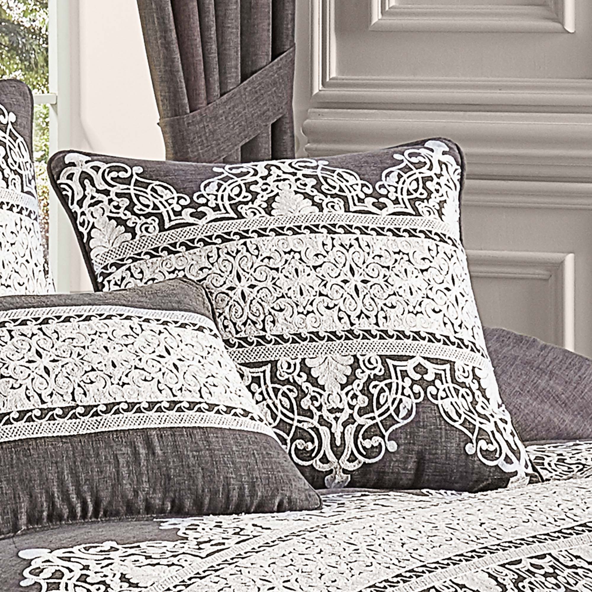 Flint 20" Square Decorative Throw Pillow in Charcoal by J.Queen New York