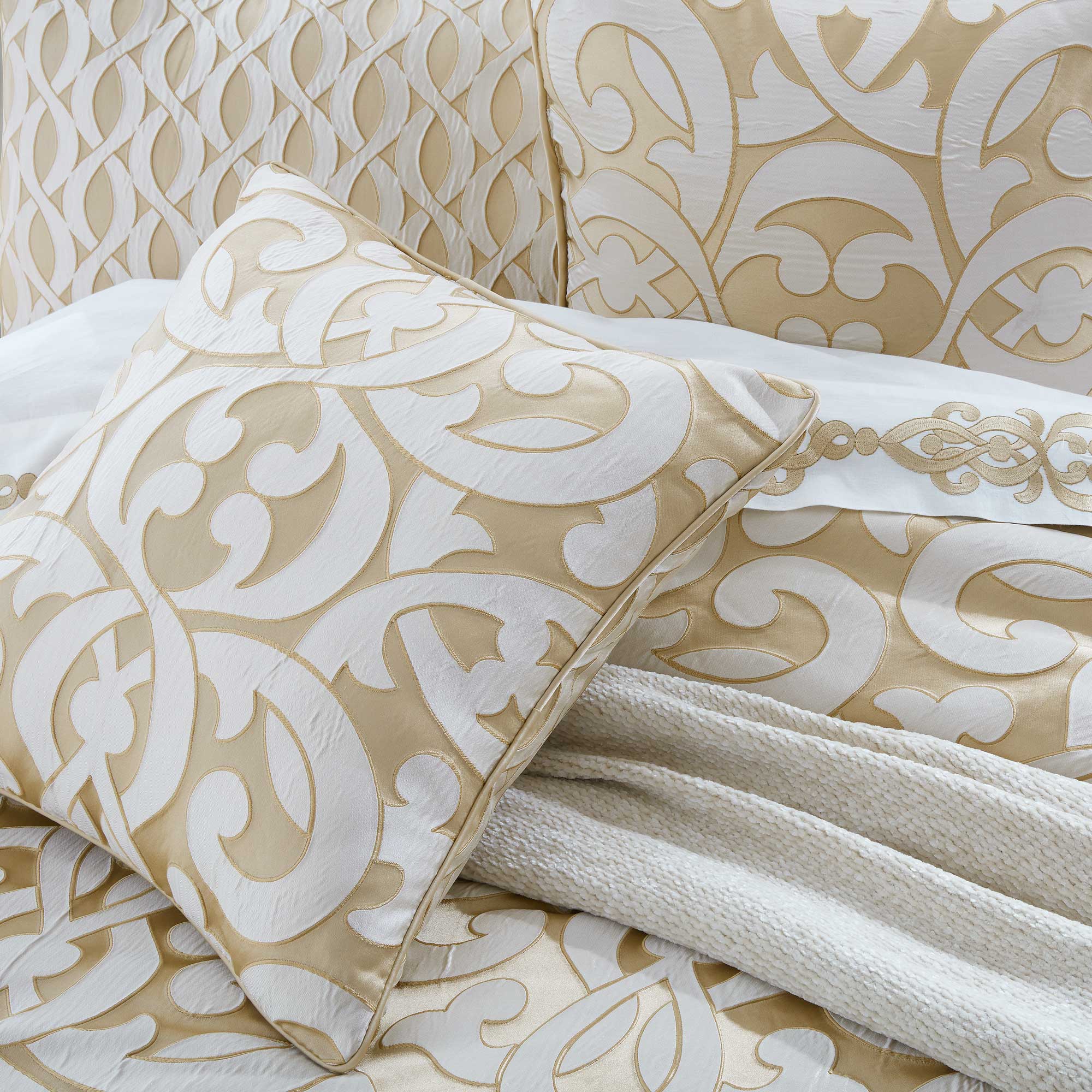 La Boheme 20" Square Decorative Throw Pillow Gold | Satin by J.Queen New York