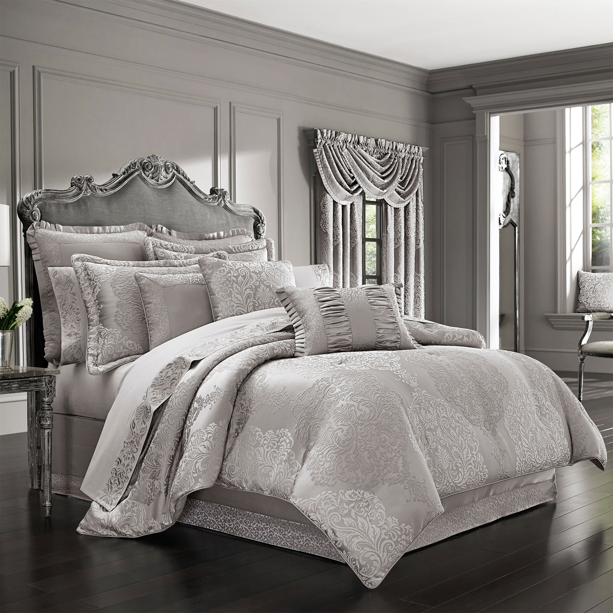 La Scala Silver 4-Piece Comforter Set | 100% Polyester by J.Queen New York