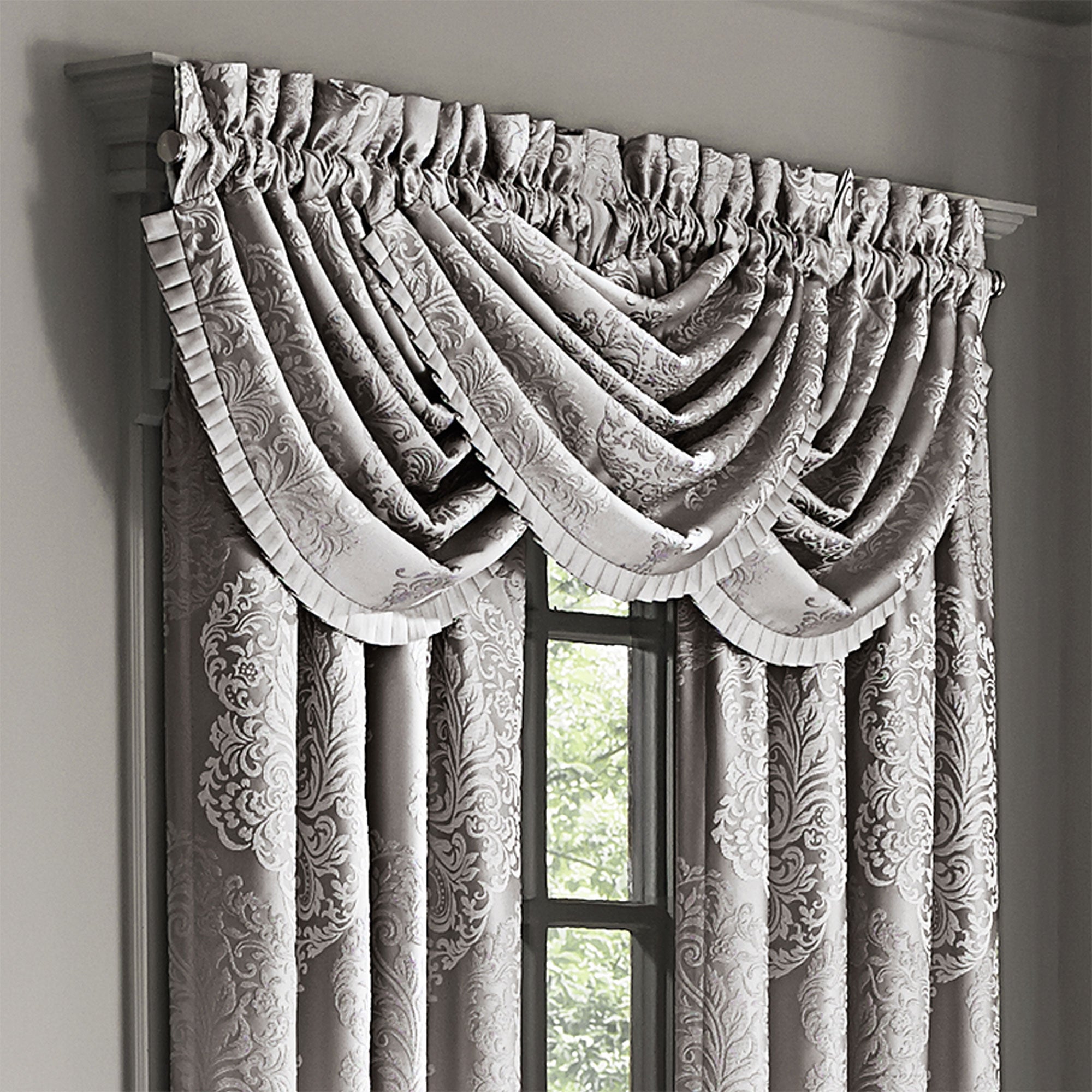 La Scala Silver Waterfall Valance | 100% Polyester by J.Queen New York