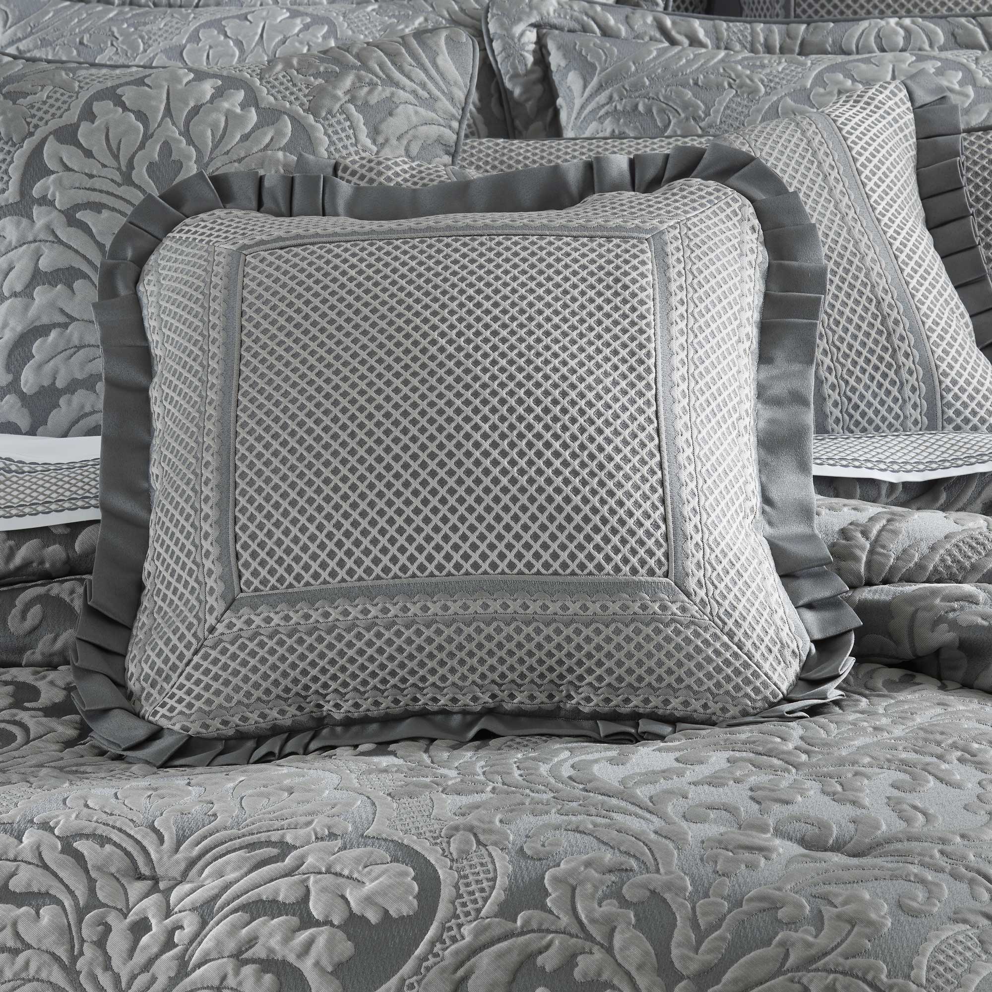Leonardo 20" Square Embellished Decorative Throw Pillow Charcoal | Satin by J.Queen New York