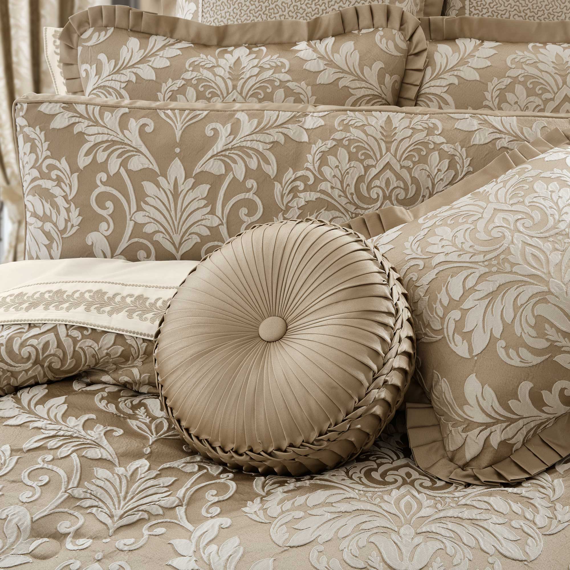 Lugano Tufted Round Decorative Throw Pillow in Sand by J.Queen New York