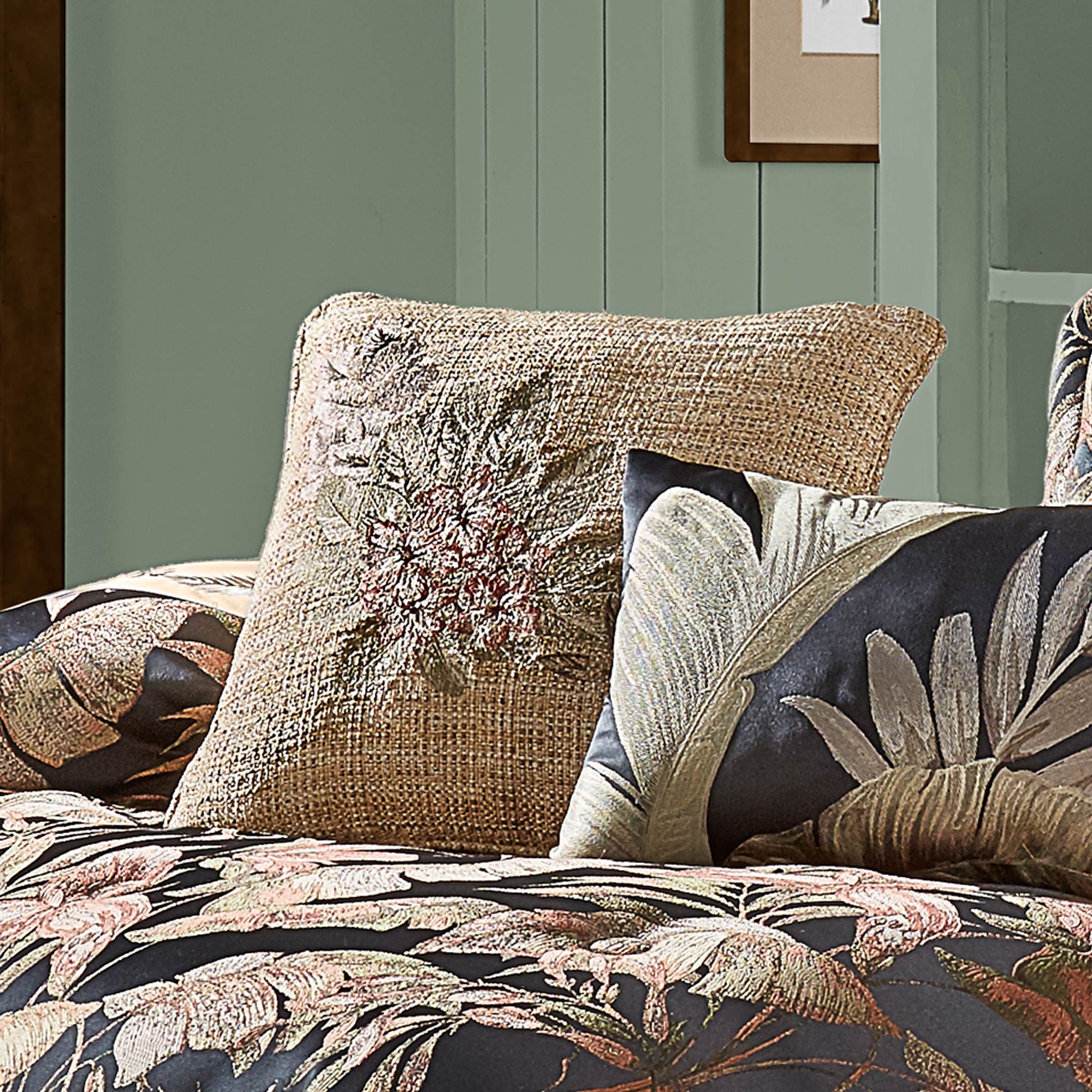 Martinique 18" Square Embellished Decorative Throw Pillow in Gold by J.Queen New York