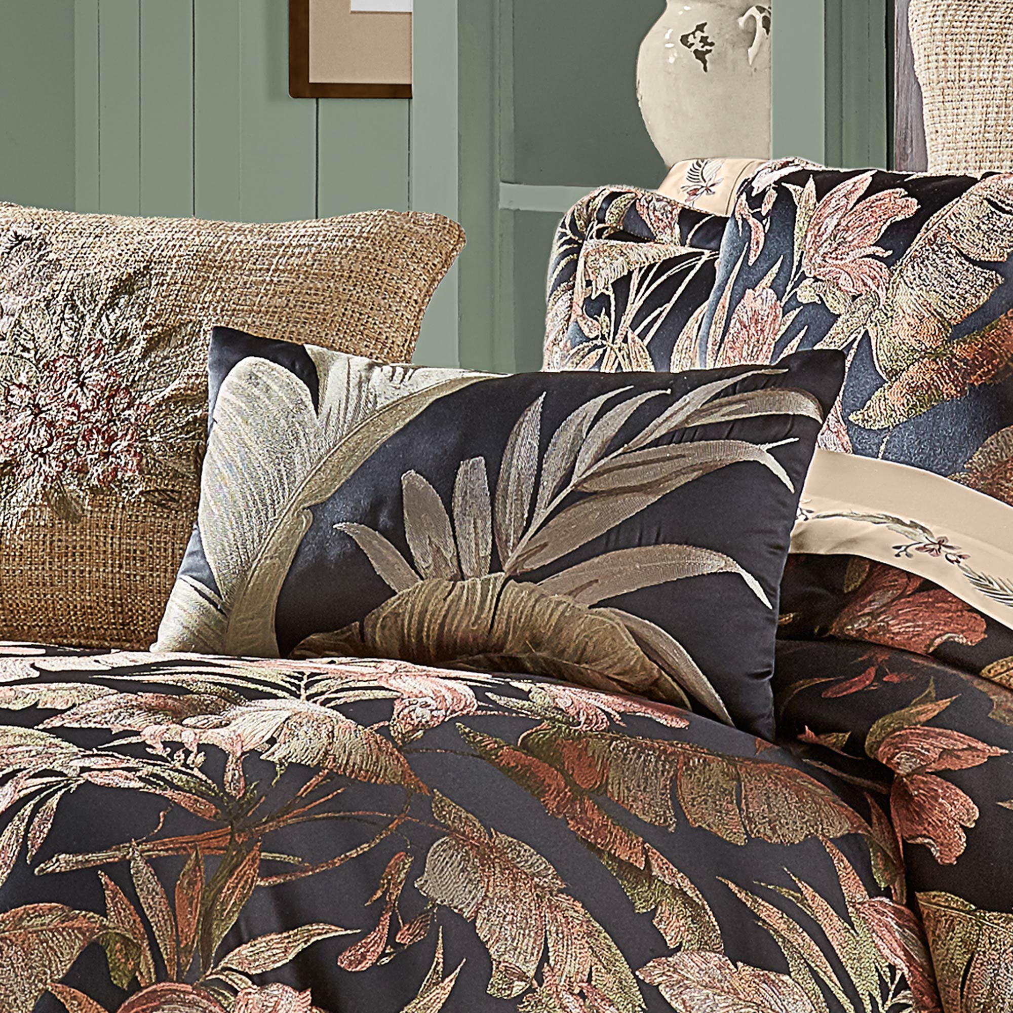 Martinique Black Boudoir Pillow" Square Embellished Decorative Throw Pillow in Gold by J.Queen New York