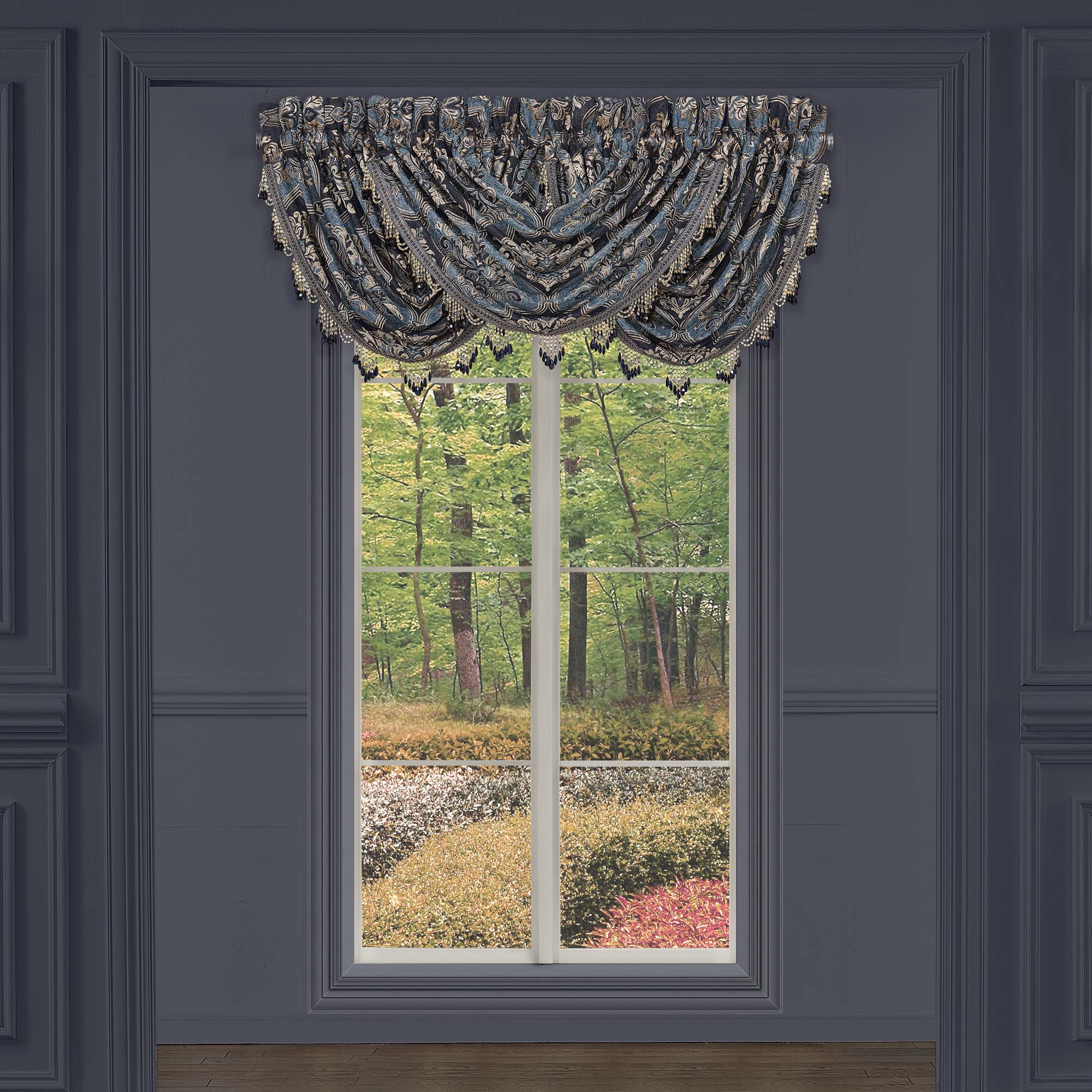 Middlebury Window Waterfall Valance in Indigo by J.Queen New York