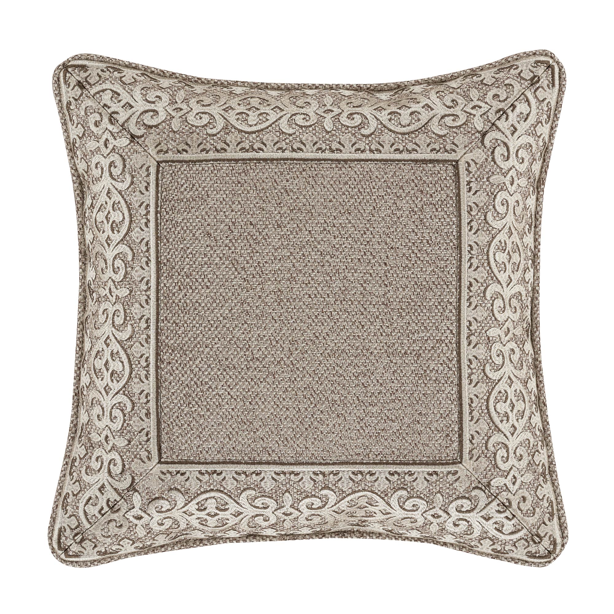 Milan Oatmeal 18" Square Embellished Decorative Throw Pillow in Taupe by J.Queen New York