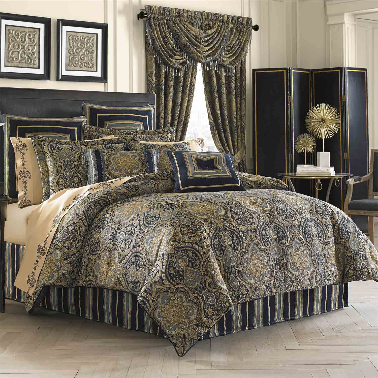 Palmer Teal 4 Piece Comforter Set | 100% Polyester by Five Queens Court