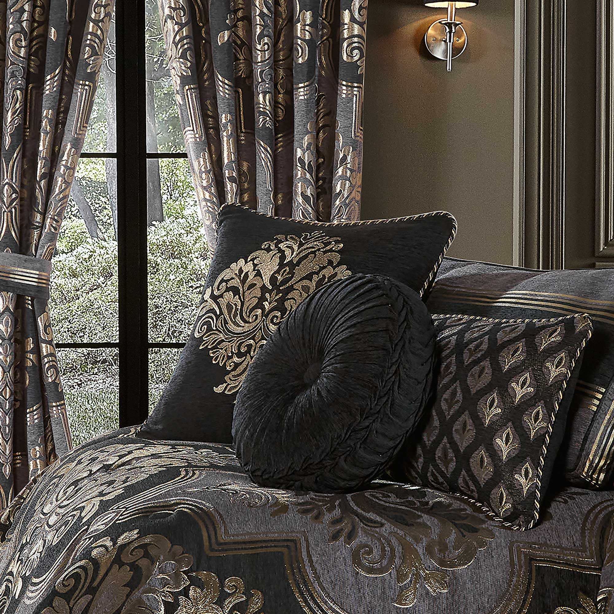 Savoy 20" Square Decorative Throw Pillow in Black by J.Queen New York