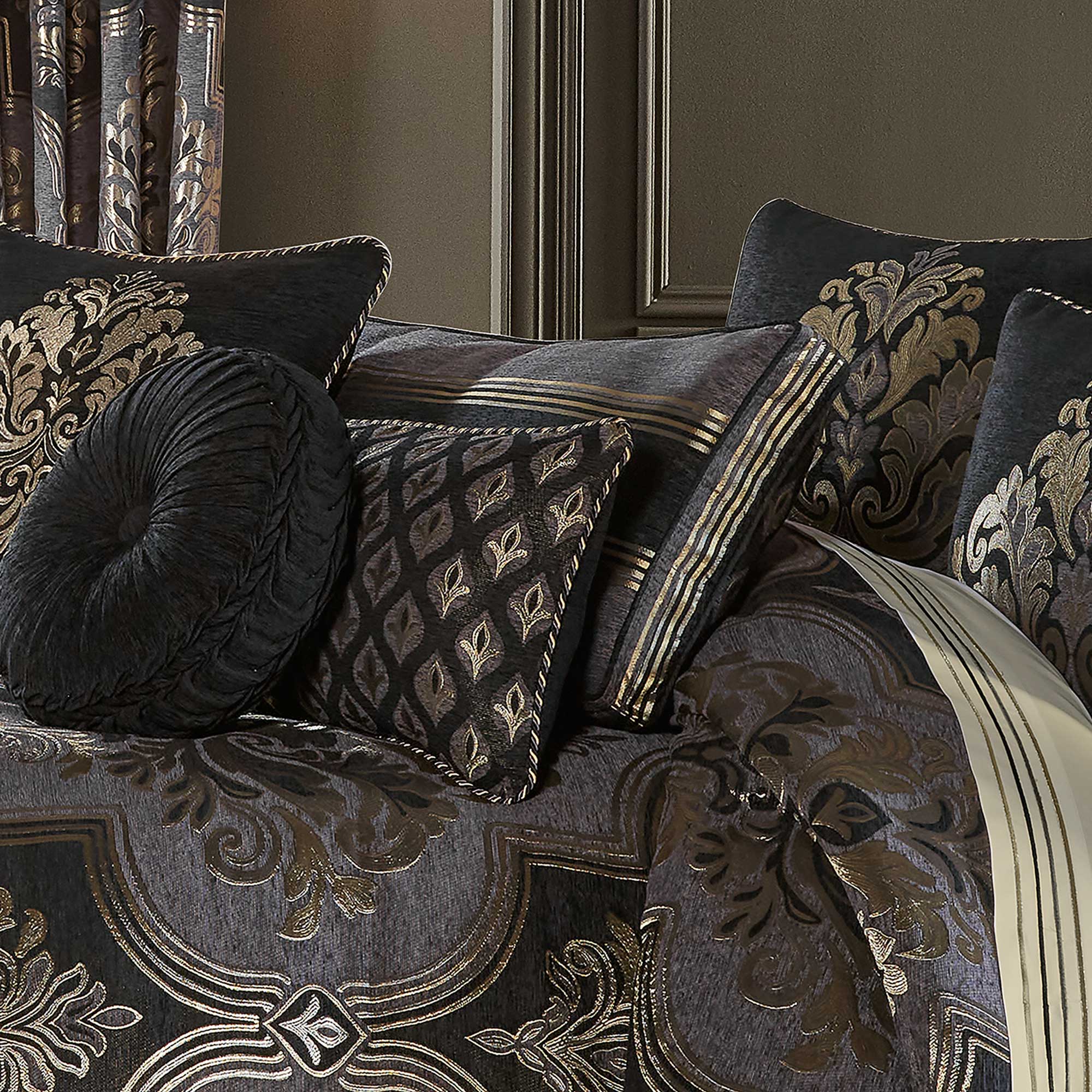 Savoy Bolster Decorative Throw Pillow in Pewter by J.Queen New York