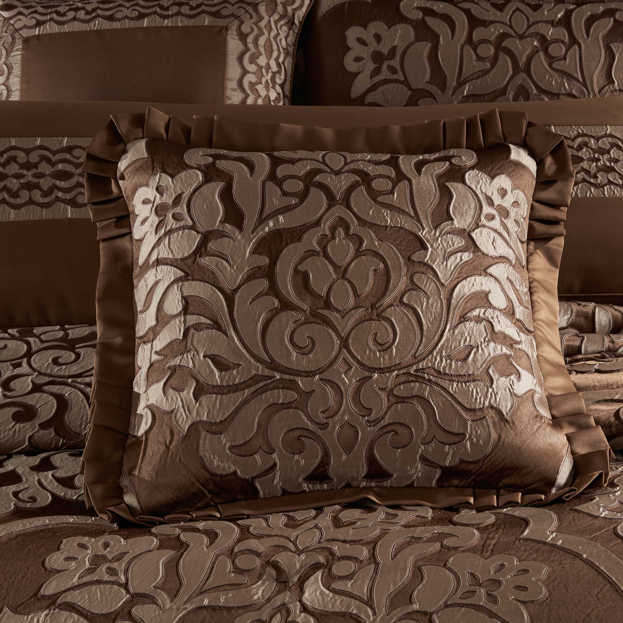 Surano 20" Square Embellished Decorative Throw Pillow in Copper | Satin by J.Queen New York