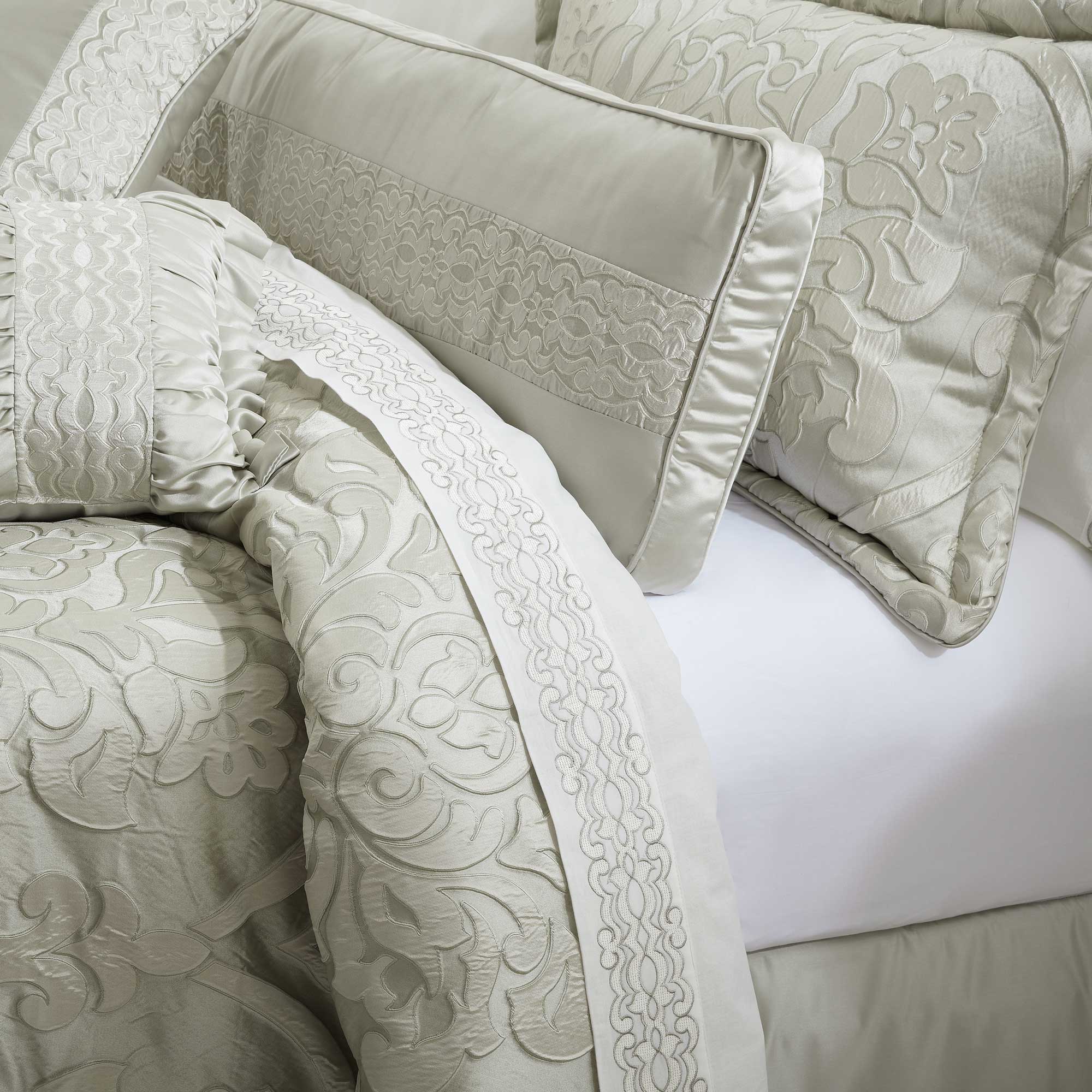 Adagio 18" Square Embellished Decorative Throw Pillow in Sterling | Satin by J.Queen New York