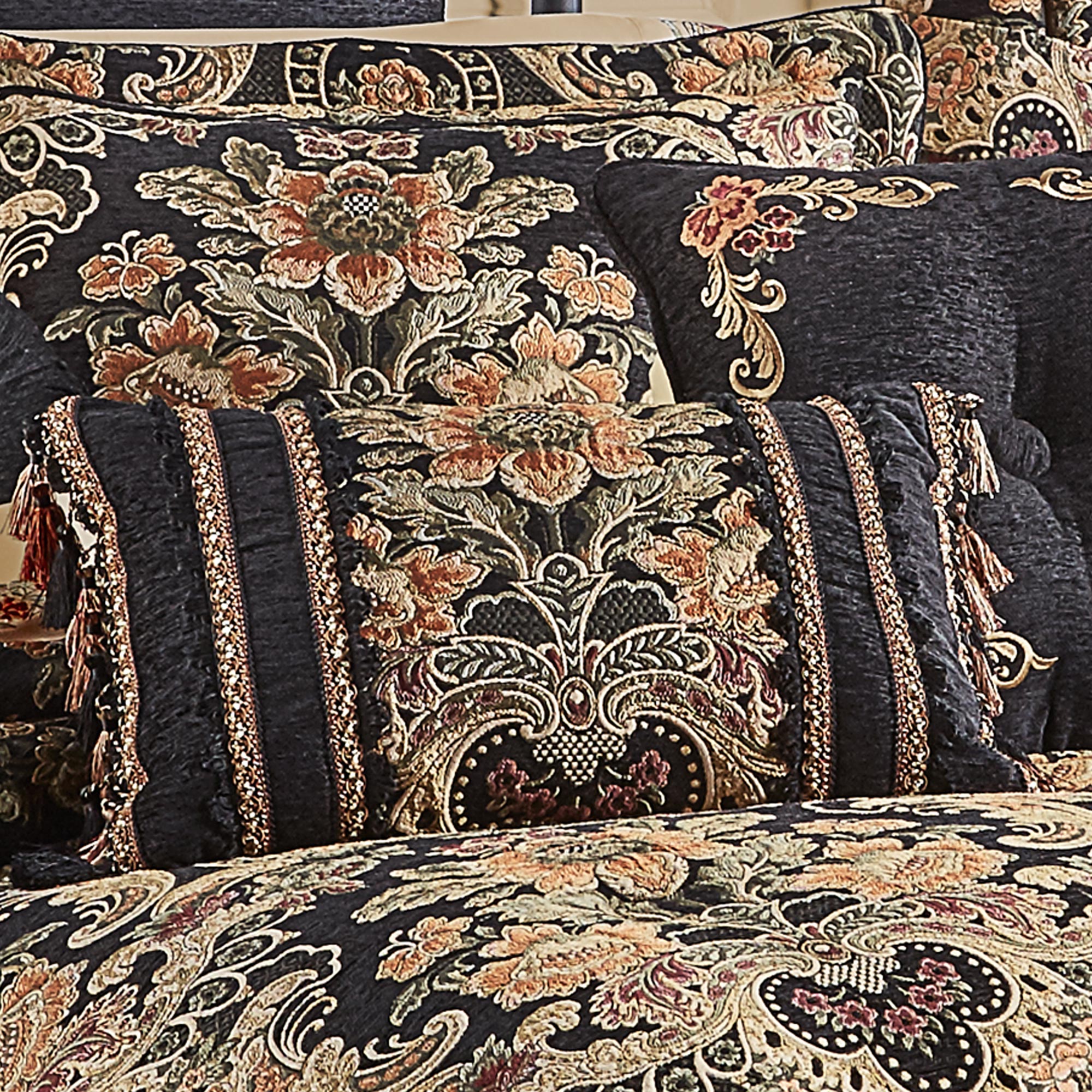 Toscano Boudoir Decorative Throw Pillow in Black by J.Queen New York